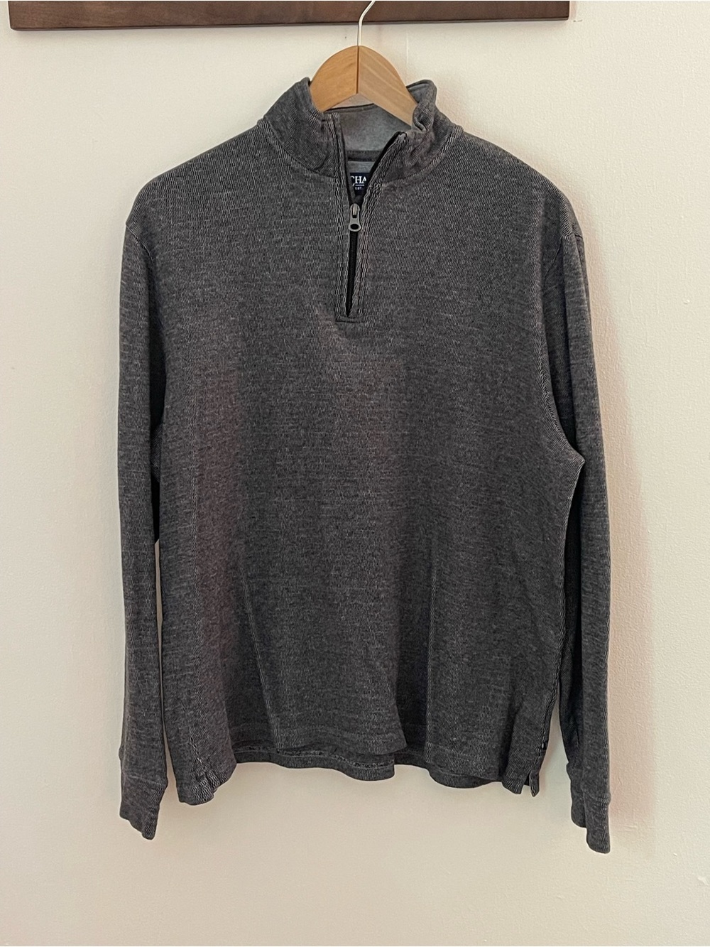 Chaps Men’s Gray Textured 1/4 Zip Pullover Sweater Large 100% Cotton